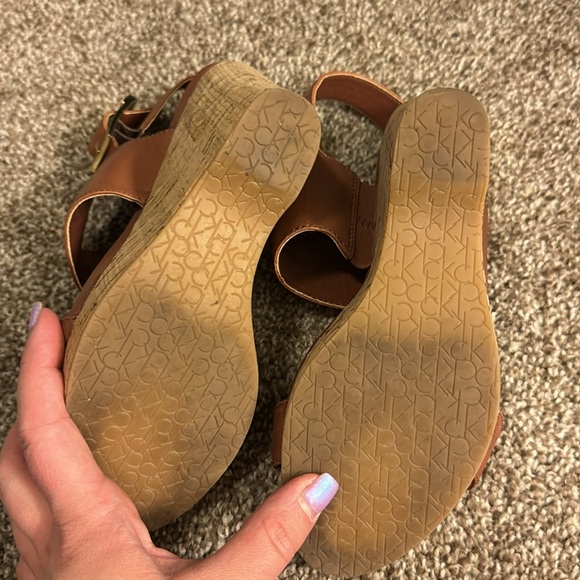 Calvin Klein Brown Wedge Sandals Espadrilles size 6.5 - Picture 3 of 5